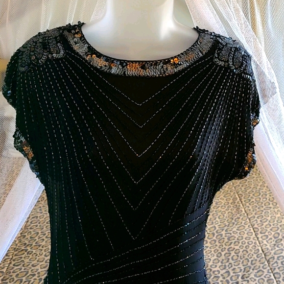 Oleg Cassini Vintage Black Beaded Sequin Dress - Picture 14 of 16